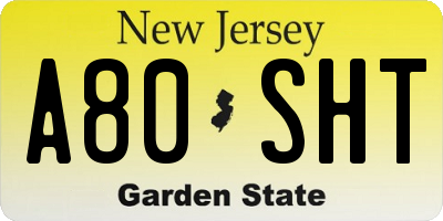 NJ license plate A80SHT
