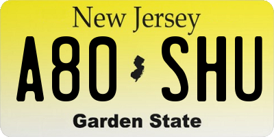 NJ license plate A80SHU