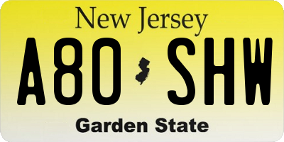 NJ license plate A80SHW