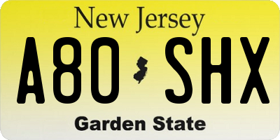 NJ license plate A80SHX