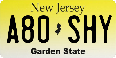 NJ license plate A80SHY