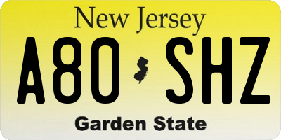 NJ license plate A80SHZ