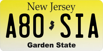 NJ license plate A80SIA