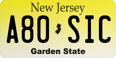 NJ license plate A80SIC