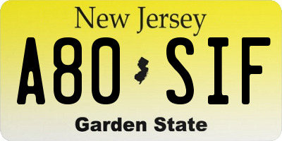 NJ license plate A80SIF