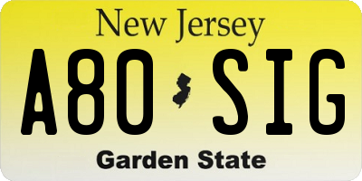 NJ license plate A80SIG