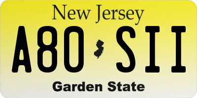 NJ license plate A80SII