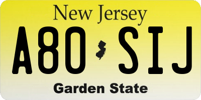 NJ license plate A80SIJ