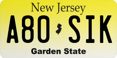 NJ license plate A80SIK