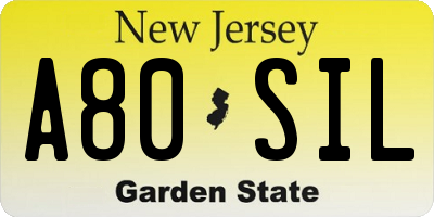NJ license plate A80SIL