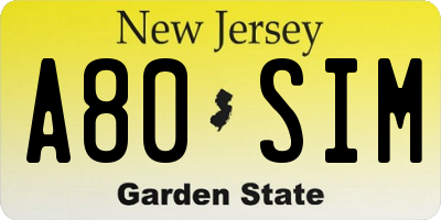 NJ license plate A80SIM