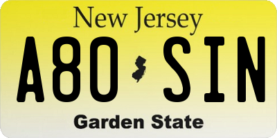 NJ license plate A80SIN