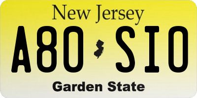NJ license plate A80SIO