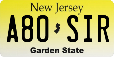 NJ license plate A80SIR