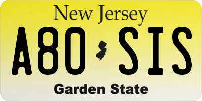 NJ license plate A80SIS