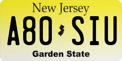 NJ license plate A80SIU