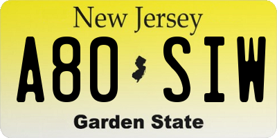 NJ license plate A80SIW