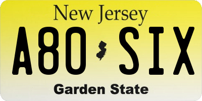 NJ license plate A80SIX