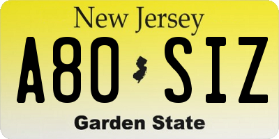 NJ license plate A80SIZ