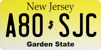 NJ license plate A80SJC