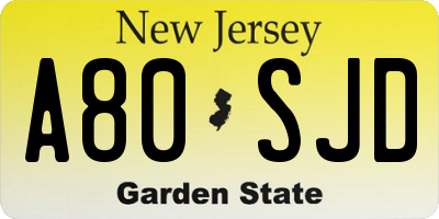 NJ license plate A80SJD