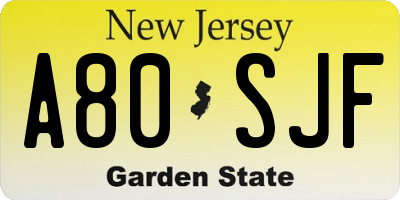 NJ license plate A80SJF