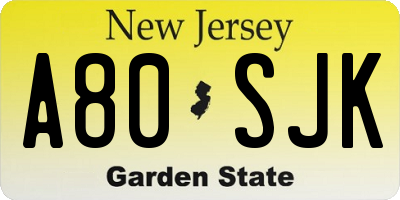 NJ license plate A80SJK