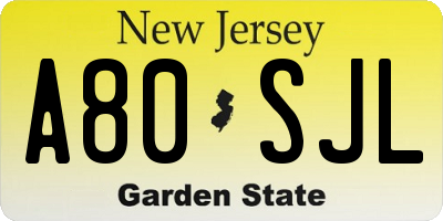 NJ license plate A80SJL