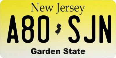 NJ license plate A80SJN