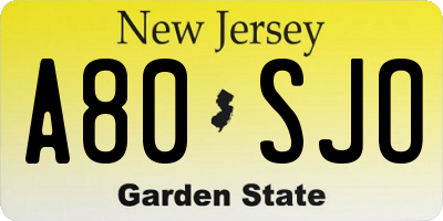 NJ license plate A80SJO