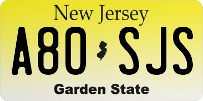NJ license plate A80SJS