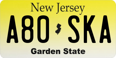 NJ license plate A80SKA