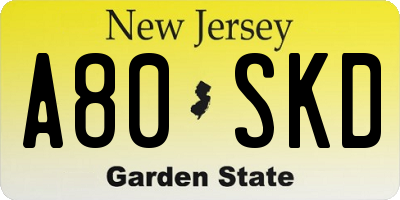 NJ license plate A80SKD