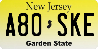 NJ license plate A80SKE