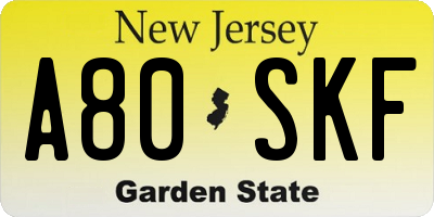 NJ license plate A80SKF