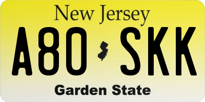 NJ license plate A80SKK