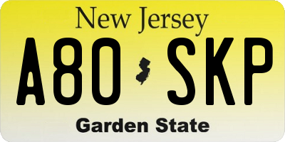 NJ license plate A80SKP