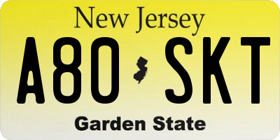 NJ license plate A80SKT