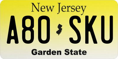 NJ license plate A80SKU
