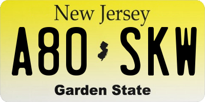 NJ license plate A80SKW