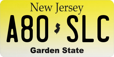 NJ license plate A80SLC