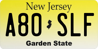 NJ license plate A80SLF