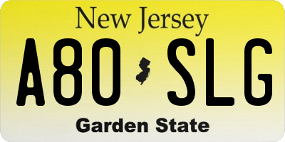 NJ license plate A80SLG