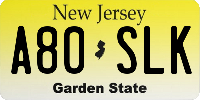 NJ license plate A80SLK