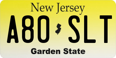 NJ license plate A80SLT