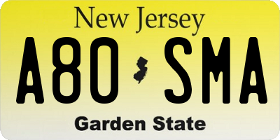NJ license plate A80SMA
