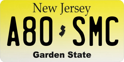 NJ license plate A80SMC