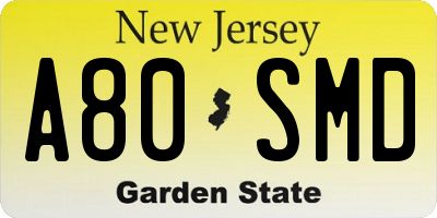 NJ license plate A80SMD
