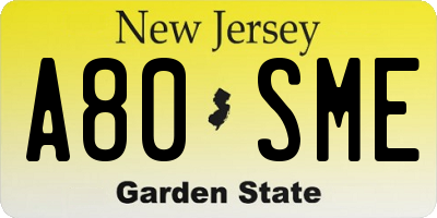 NJ license plate A80SME