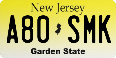 NJ license plate A80SMK